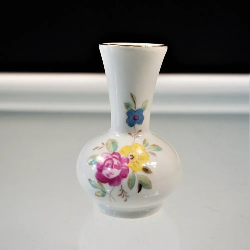 Decorative China Mini Vase with Pink Yellow Blue Flowers Porcelain Ceramic